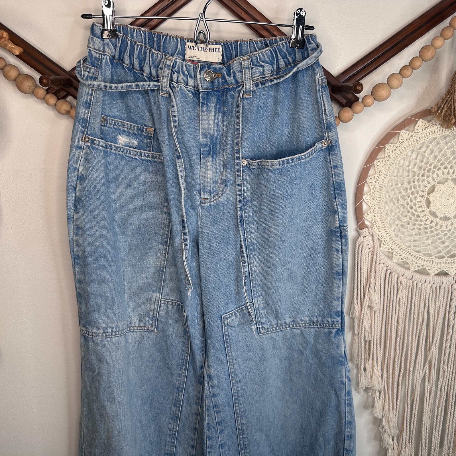 Free People Crvy Outlaw High Rise Paneled Wide Leg Jeans